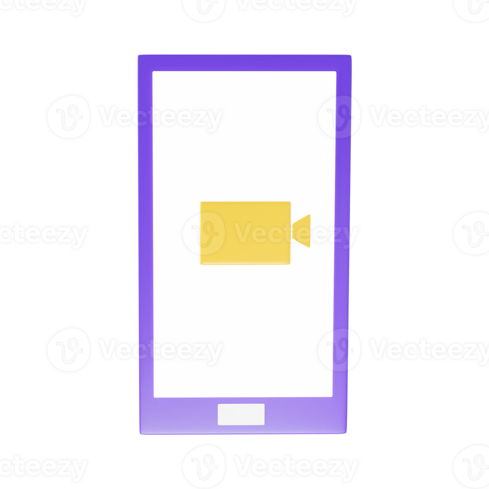Video Camera In Smartphone Screen 3D Icon In Purple And Yellow Color. png