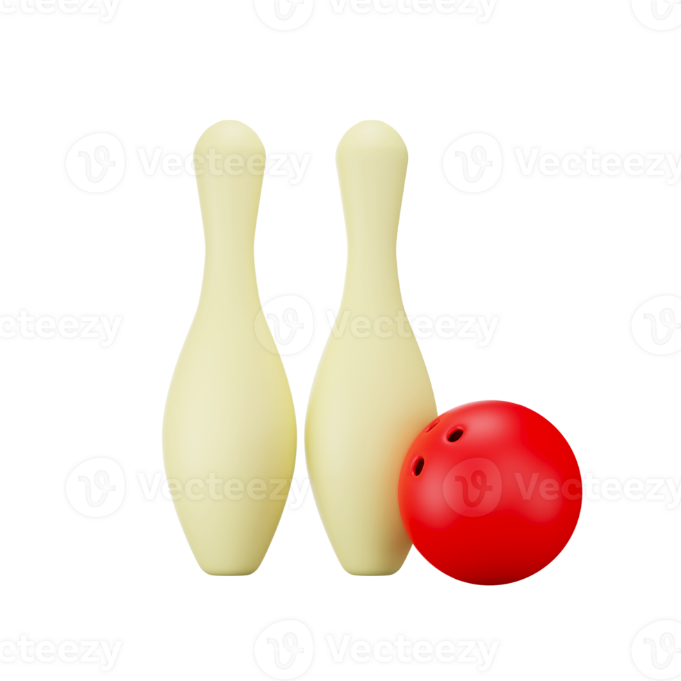 3D Render of Bowling Pins With Ball Icon In Yellow And Red Color. png