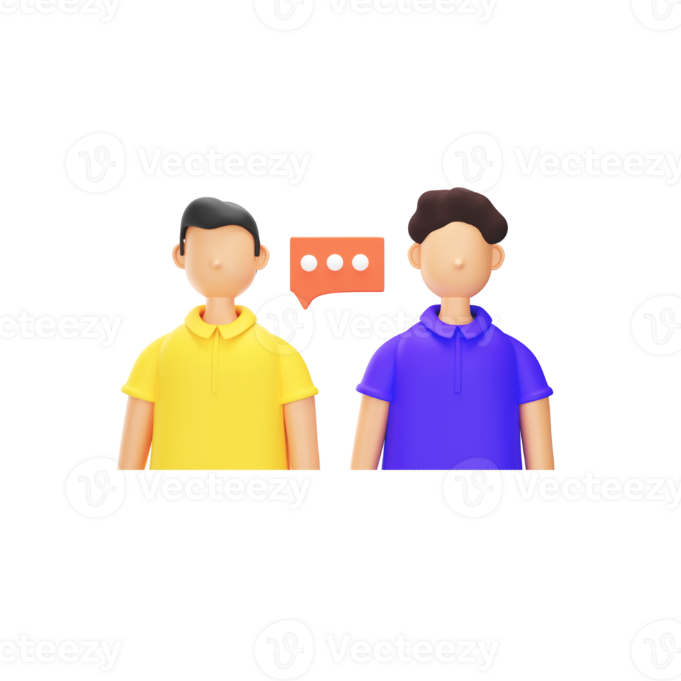 3D Illustration of Two Young Men With Speech Bubble Element. png