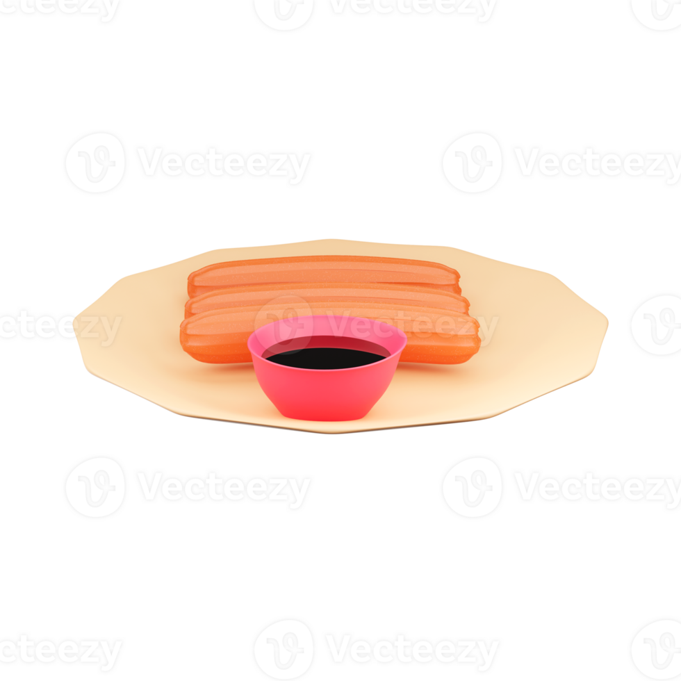 3D Illustration of Churros Dish Plate Icon. png