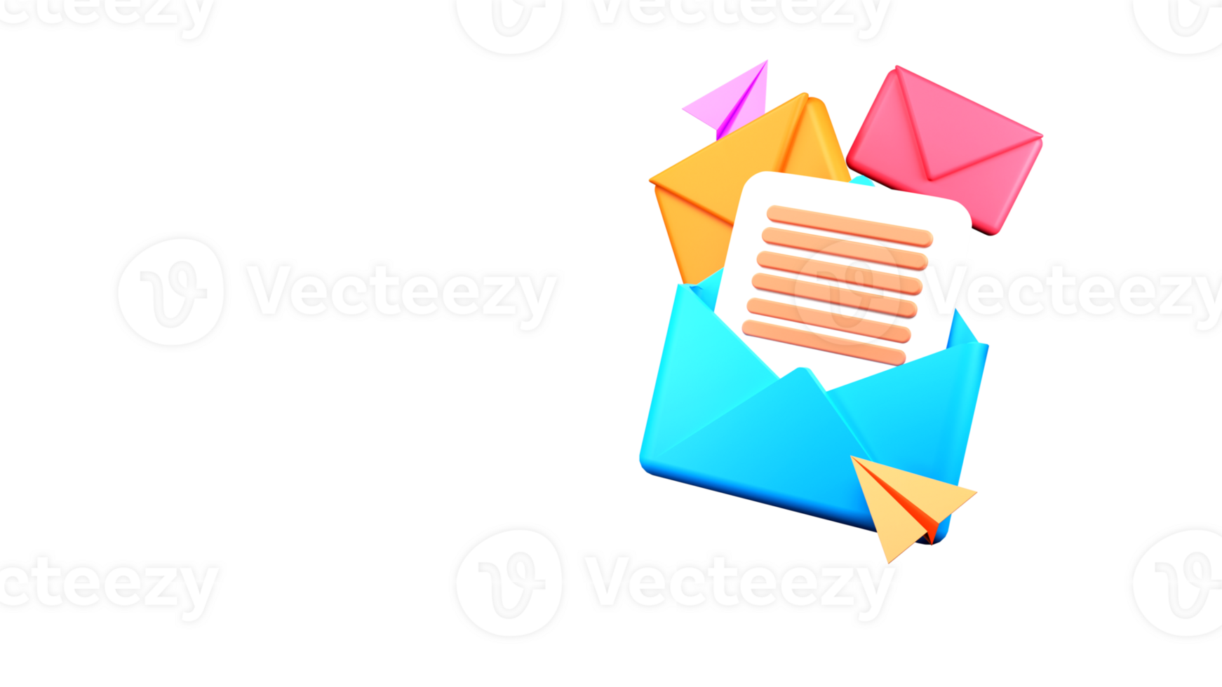 3D Render of Emails or Envelopes With Paper Planes Icons. png