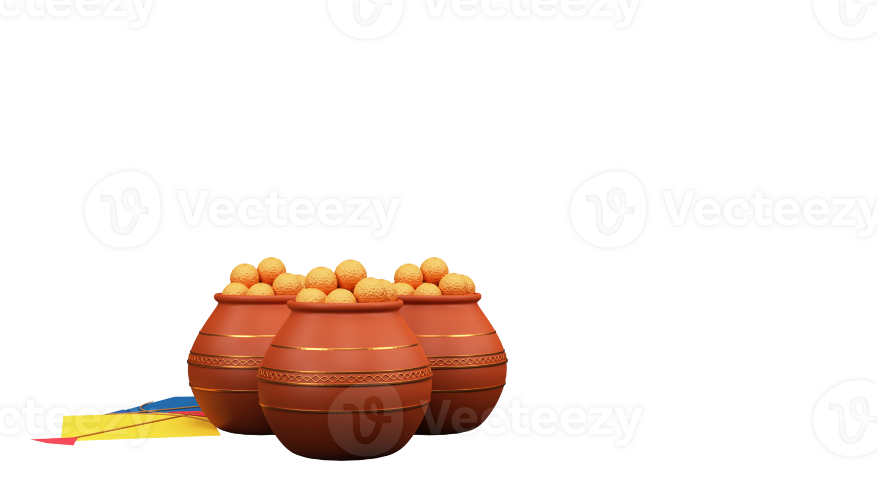 3d framställa lera kastruller full av indisk ljuv med drakar element. png