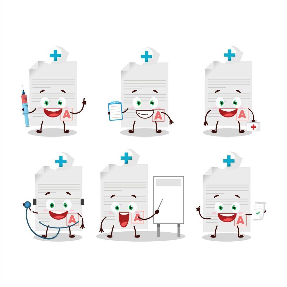 Doctor profession emoticon with grades paper cartoon character vector