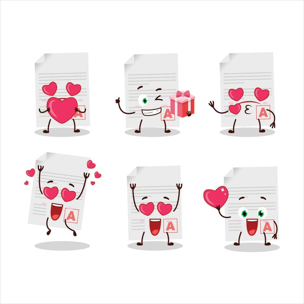 Grades paper cartoon character with love cute emoticon vector