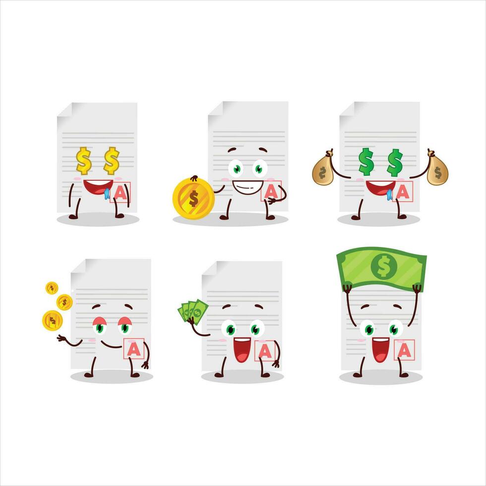 Grades paper cartoon character with cute emoticon bring money vector