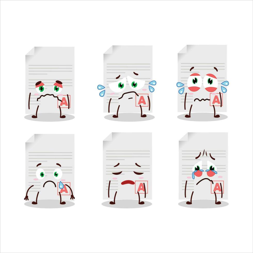 Grades paper cartoon character with sad expression vector