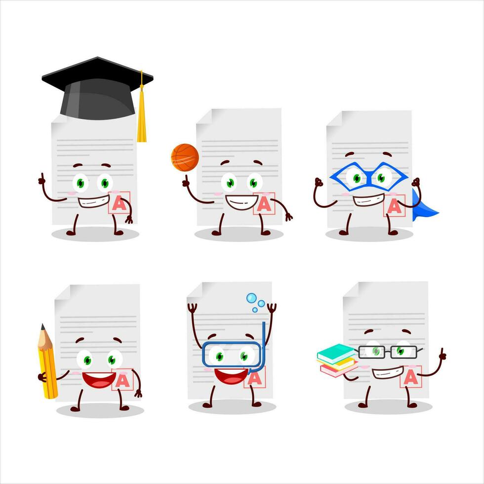 School student of grades paper cartoon character with various expressions vector