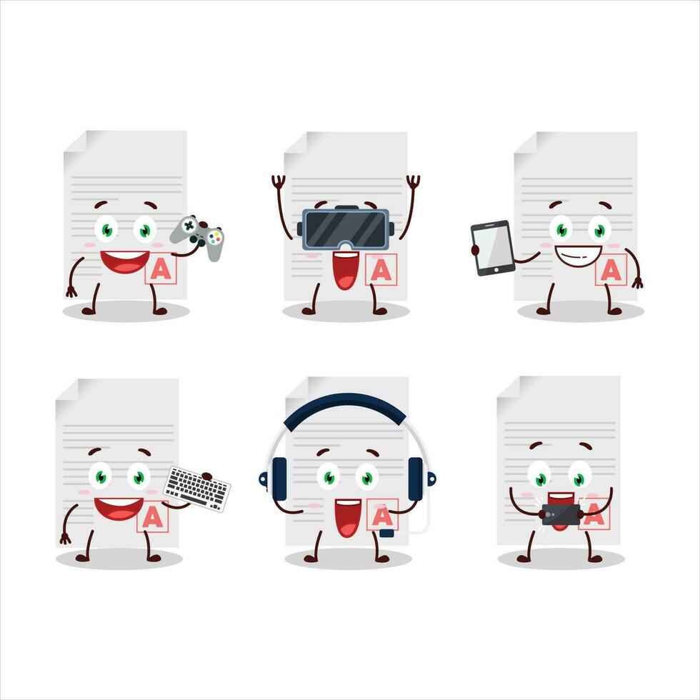 Grades paper cartoon character are playing games with various cute emoticons vector