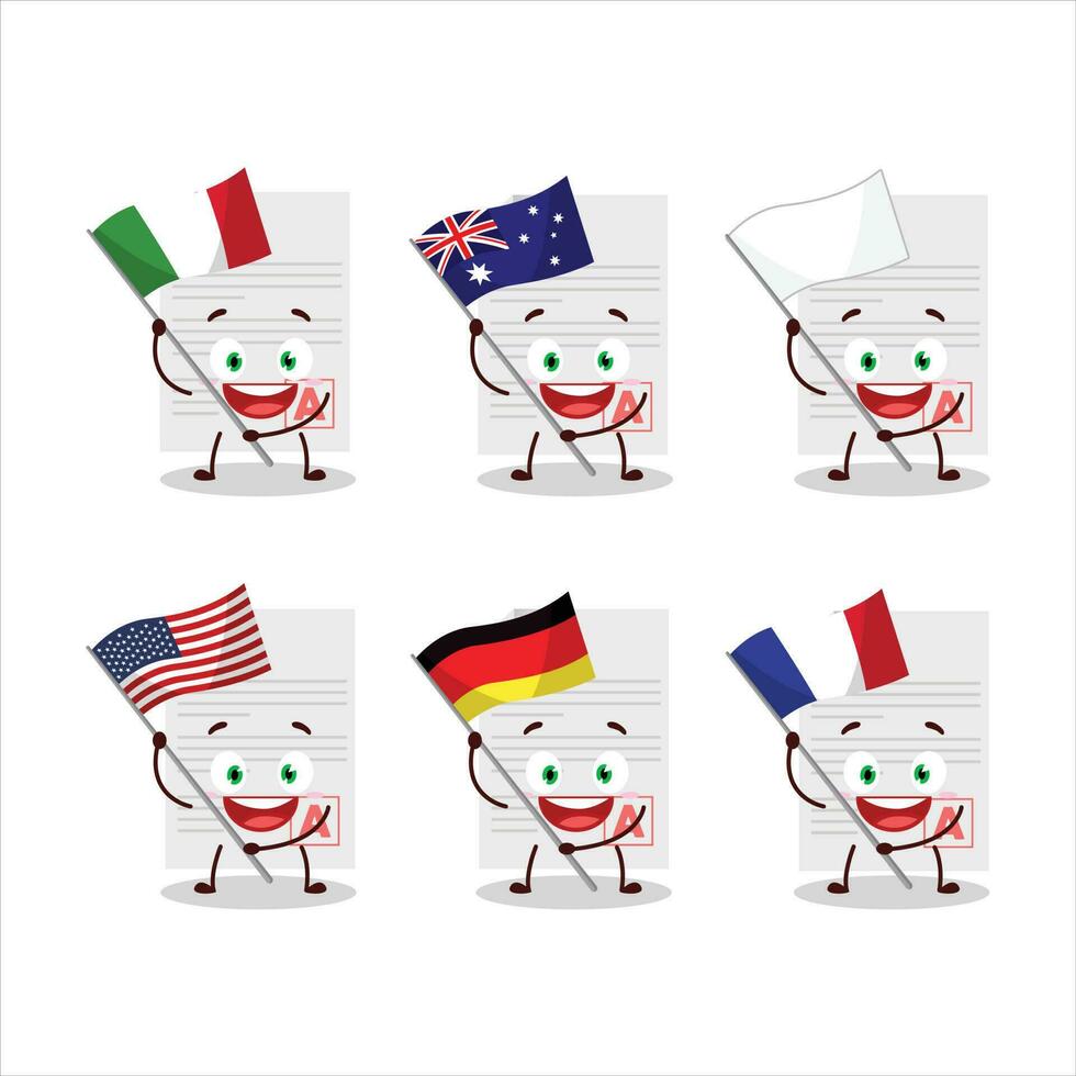 Grades paper cartoon character bring the flags of various countries vector