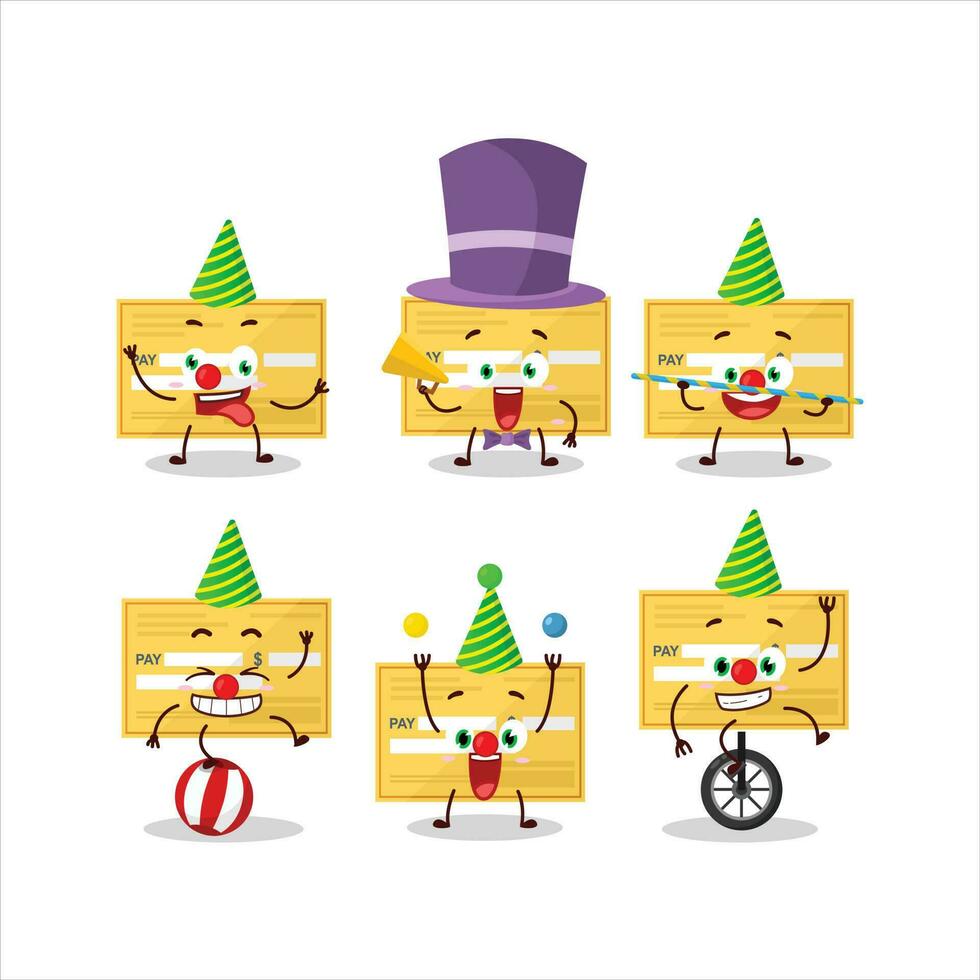 Cartoon character of payment check paper with various circus shows vector