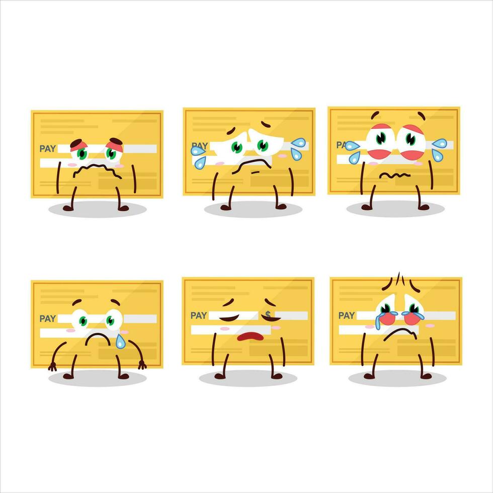Payment check paper cartoon character with sad expression vector
