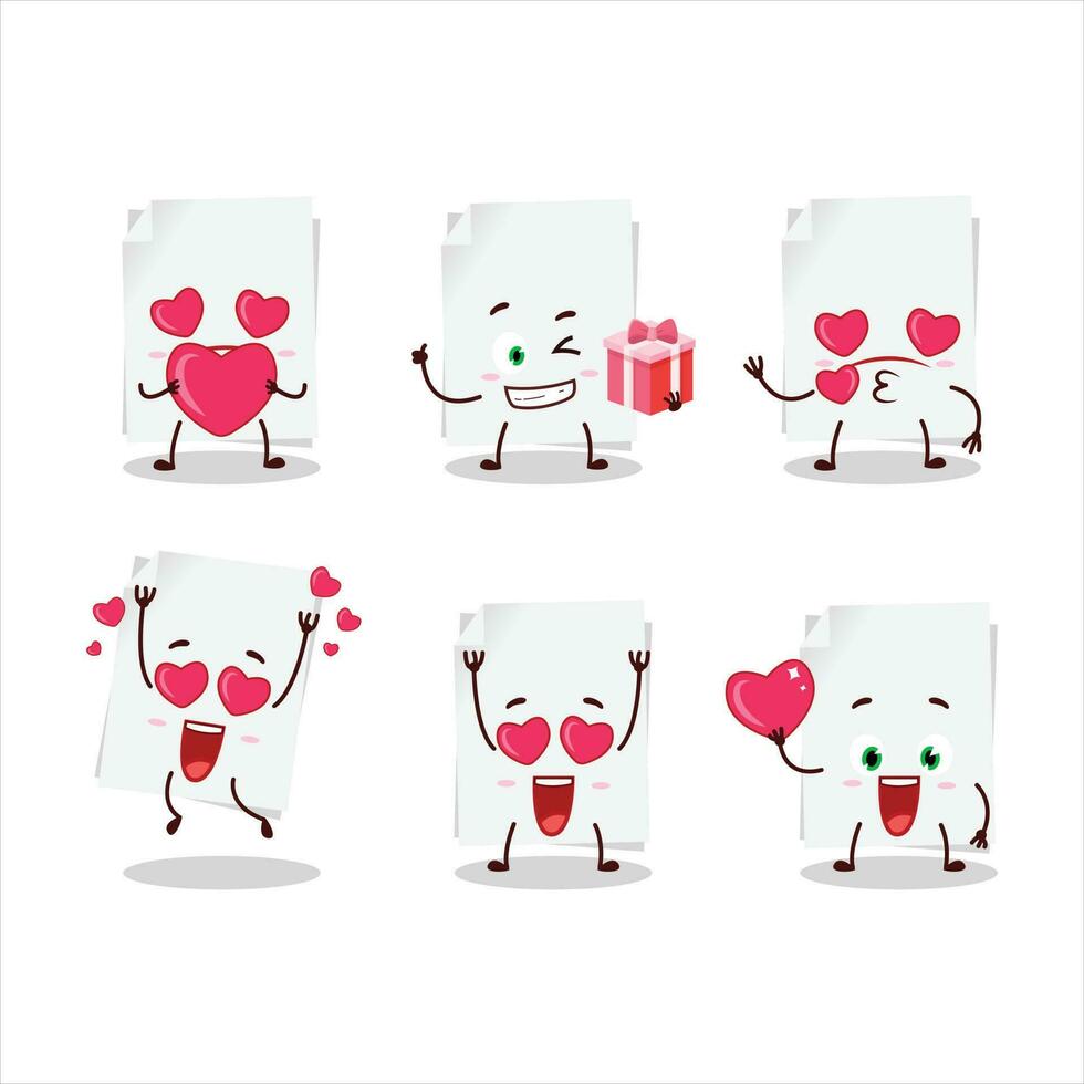 blanco sábana de papel dibujos animados personaje con amor linda emoticon vector