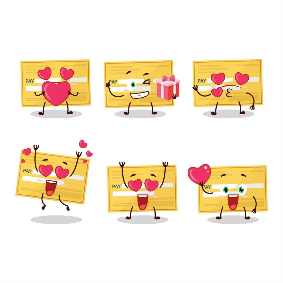 pago cheque papel dibujos animados personaje con amor linda emoticon vector