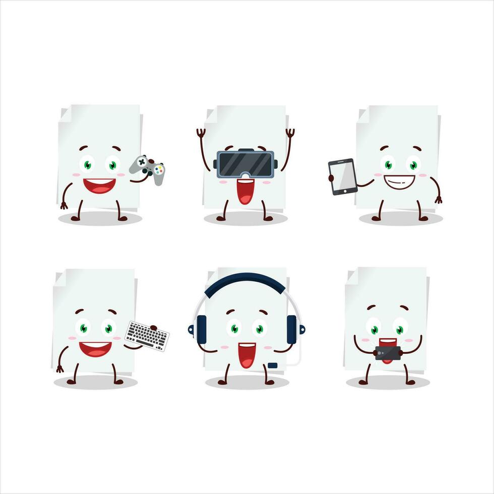 blanco sábana de papel dibujos animados personaje son jugando juegos con varios linda emoticones vector