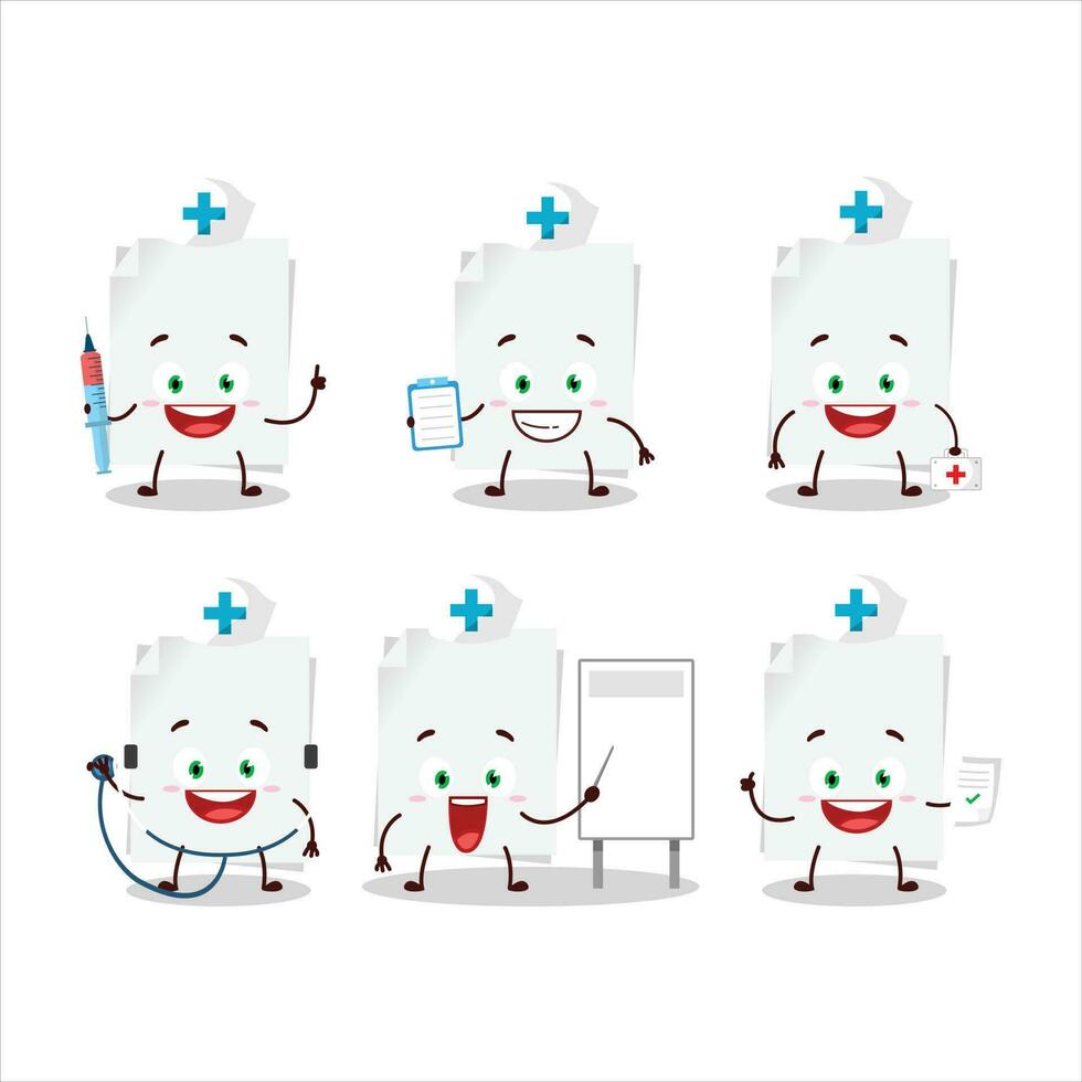Doctor profession emoticon with blank sheet of paper cartoon character vector