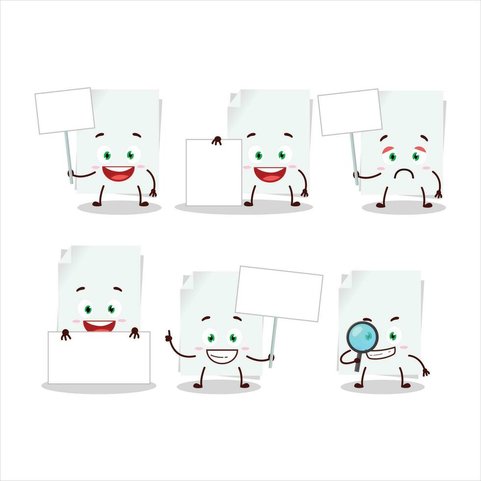 blanco sábana de papel dibujos animados personaje traer información tablero vector