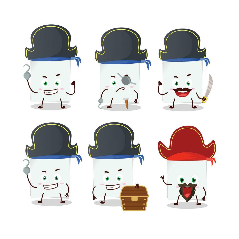 dibujos animados personaje de blanco sábana de papel con varios piratas emoticones vector