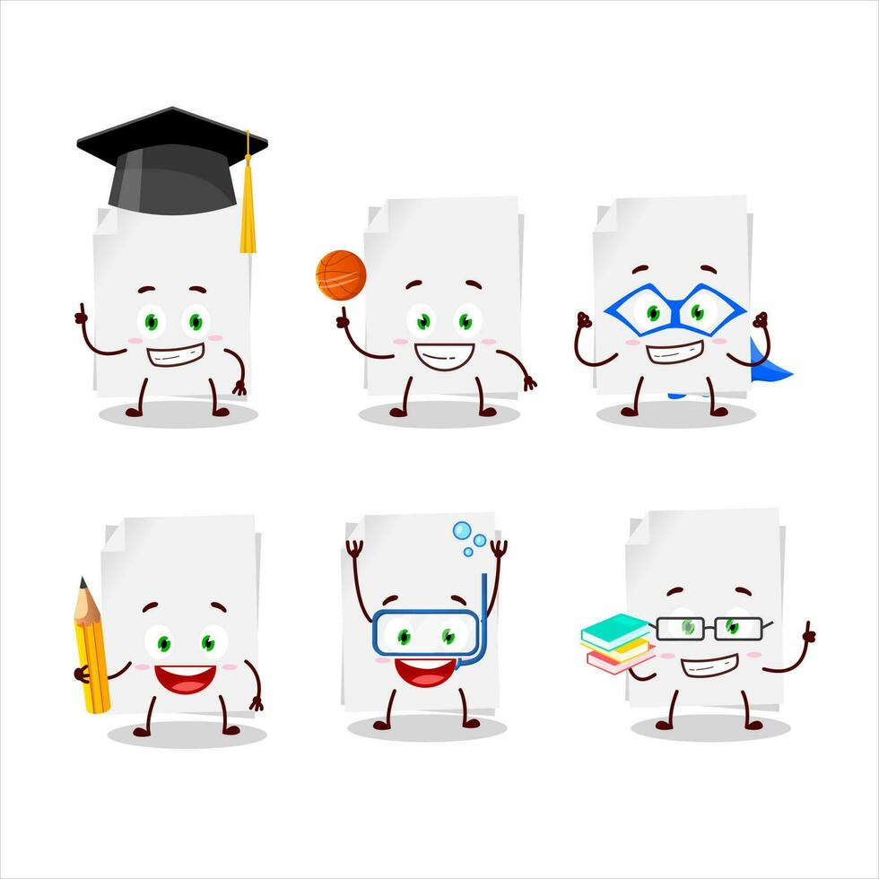 School student of blank sheet of paper cartoon character with various expressions vector