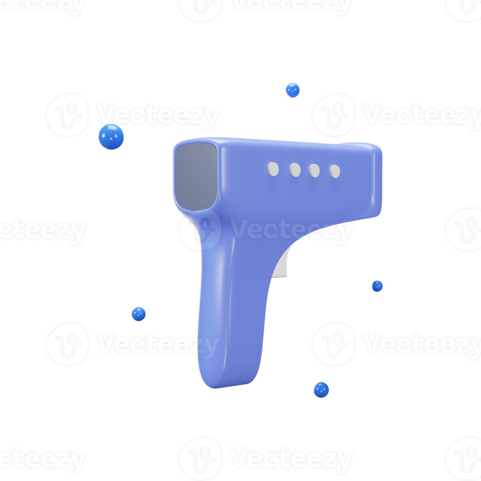 3D Rendering Style Blue Thermal Gun Over Dust Particle Background. png