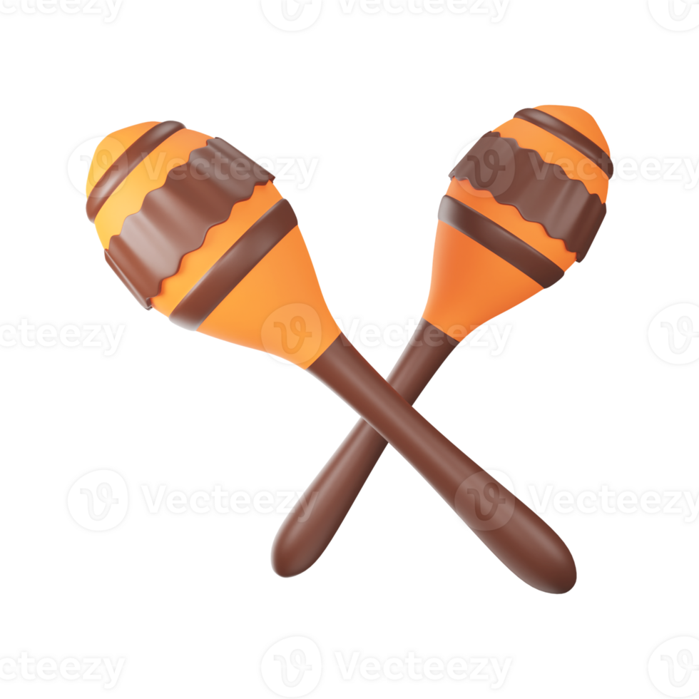 Brown And Orange Illustration of Maracas Cross 3D Render Icon. png