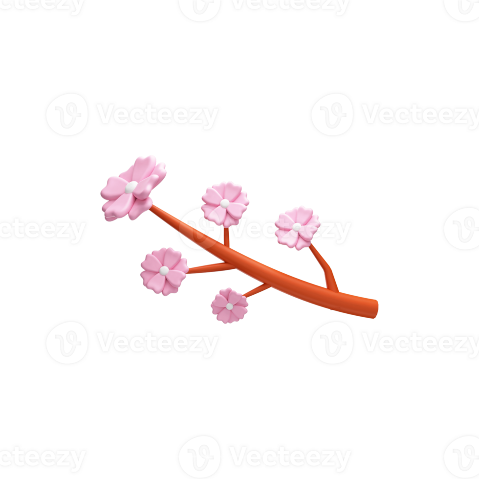 Pink Cherry Flower Branch Icon In 3D Rendering. png