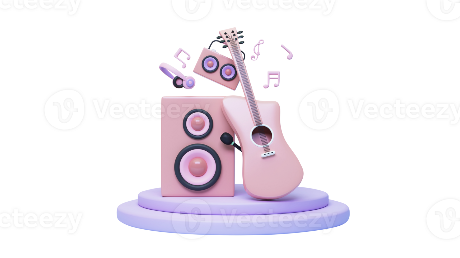 3d interpretazione di chitarra, Altoparlanti, Radio e musicale nodi, musica concetto. png