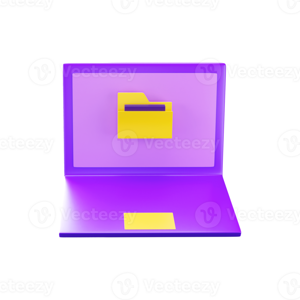 3D Folder In Laptop Screen Yellow And Purple Icon. png