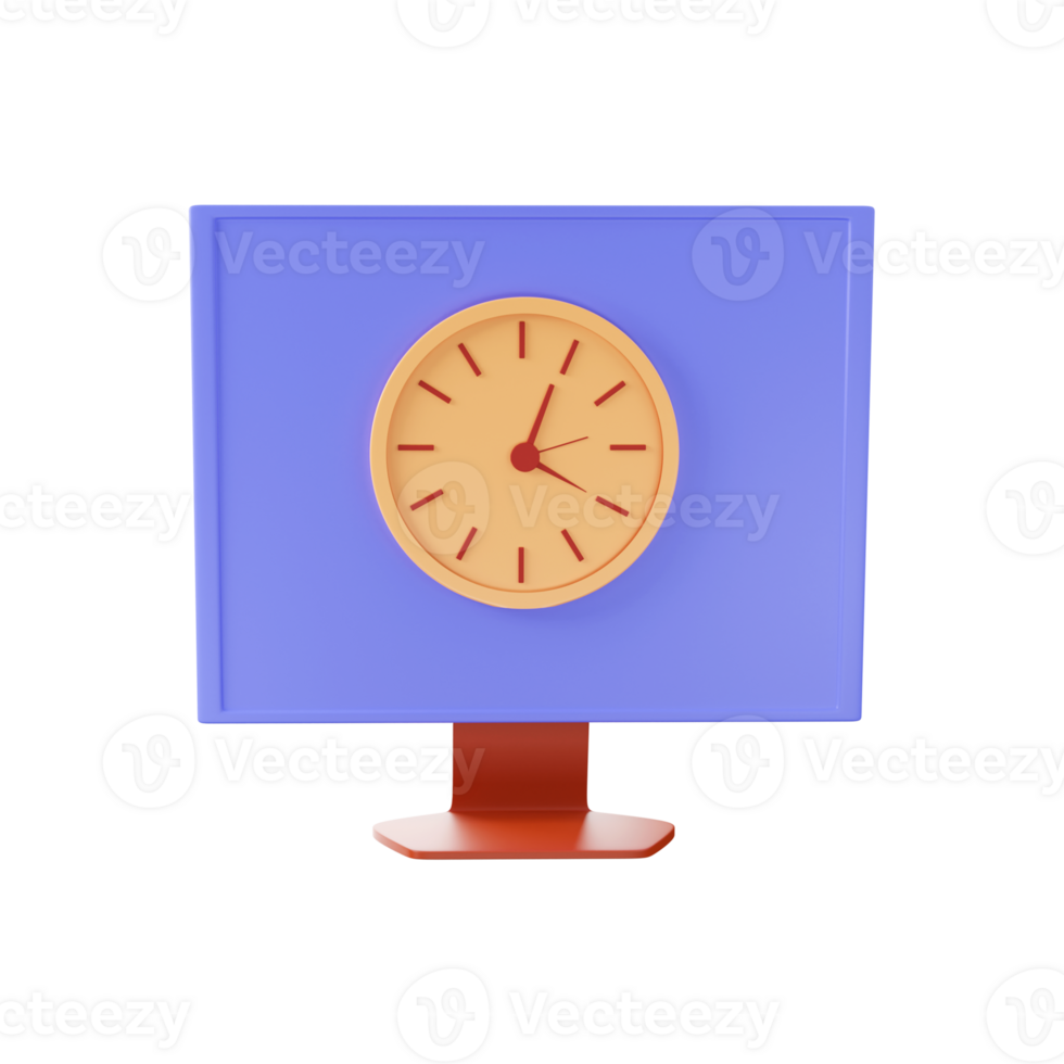3D Render Clock In Computer Screen Yellow And Violet Icon. png