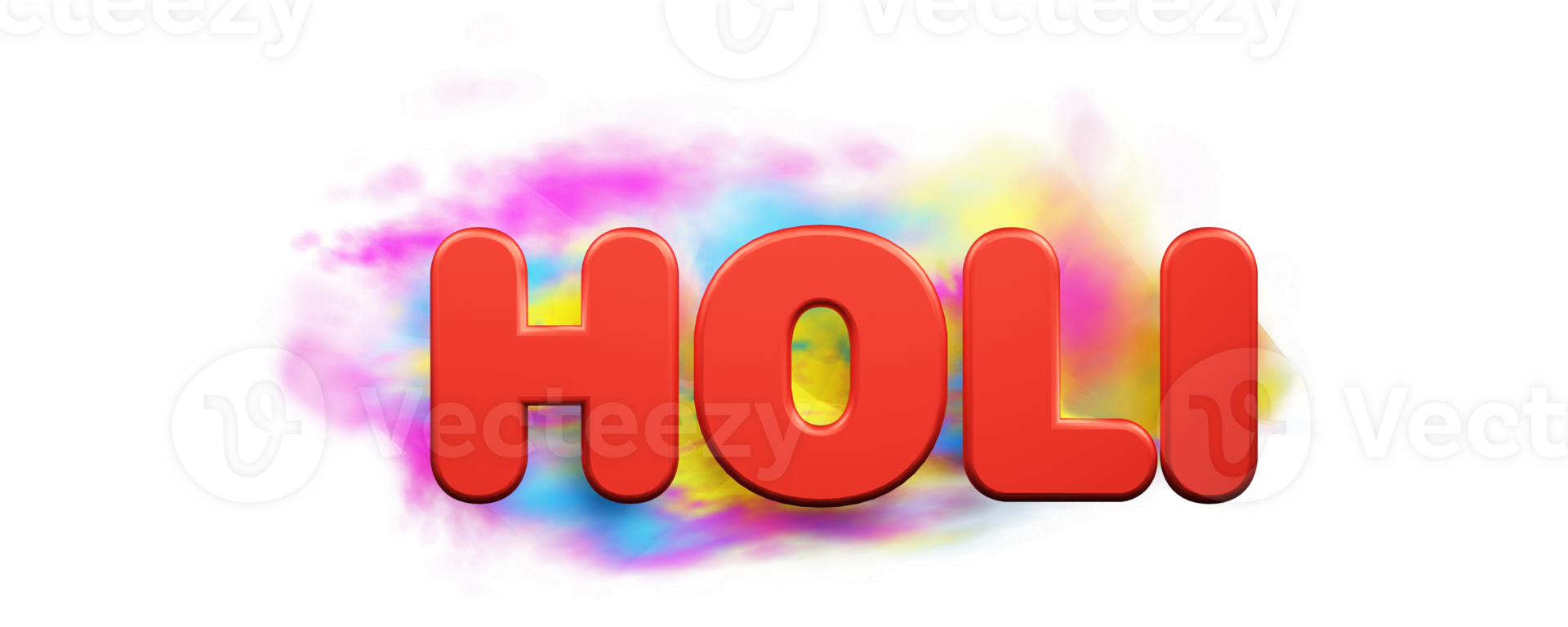 3D Render Holi Text Over Color Powder Splash Background. png