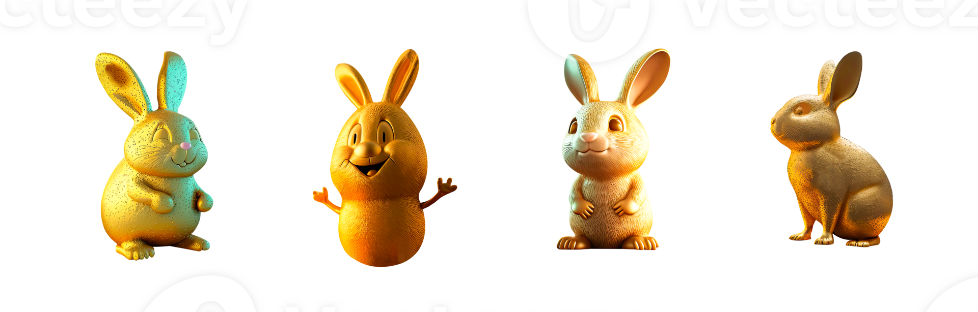 3D Render of Different Type Rabbit Cartoon Set png