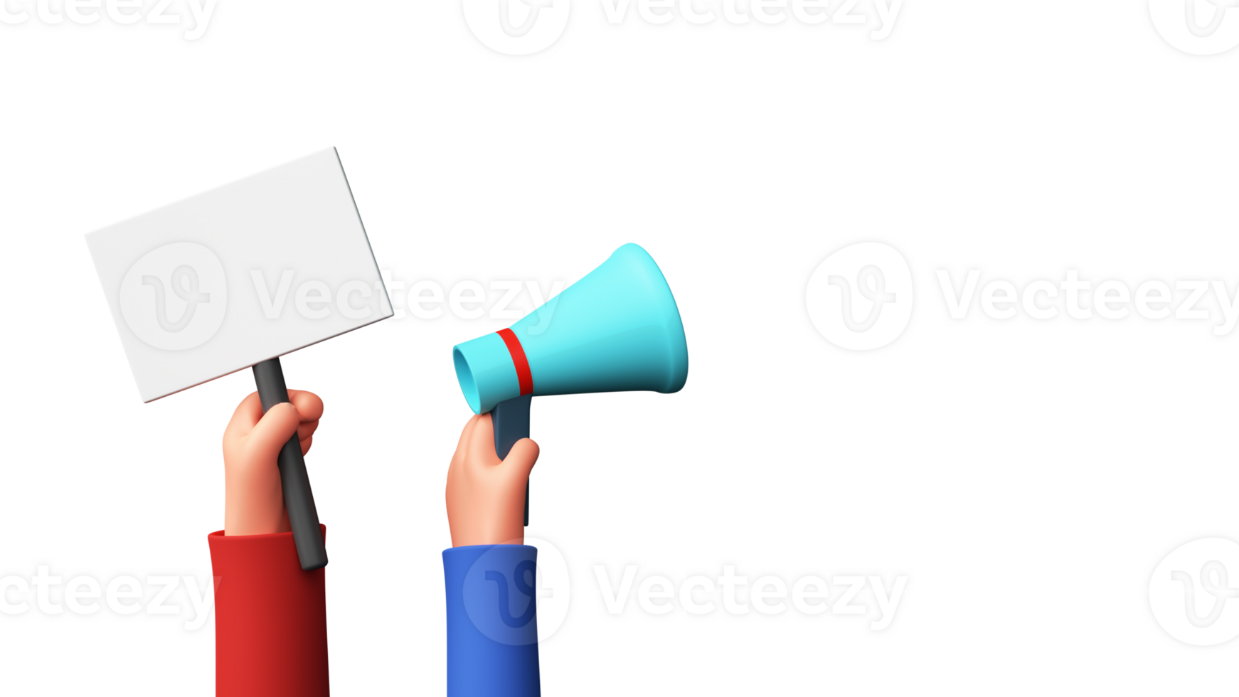 3D Render of Human Hands Holding Blank Placard And Loudspeaker. png