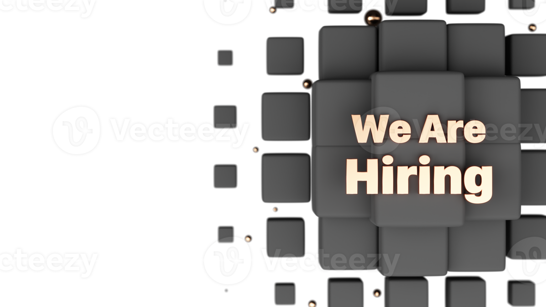 Top View Of 3D Render We Are Hiring Text Against Black Cubes. png