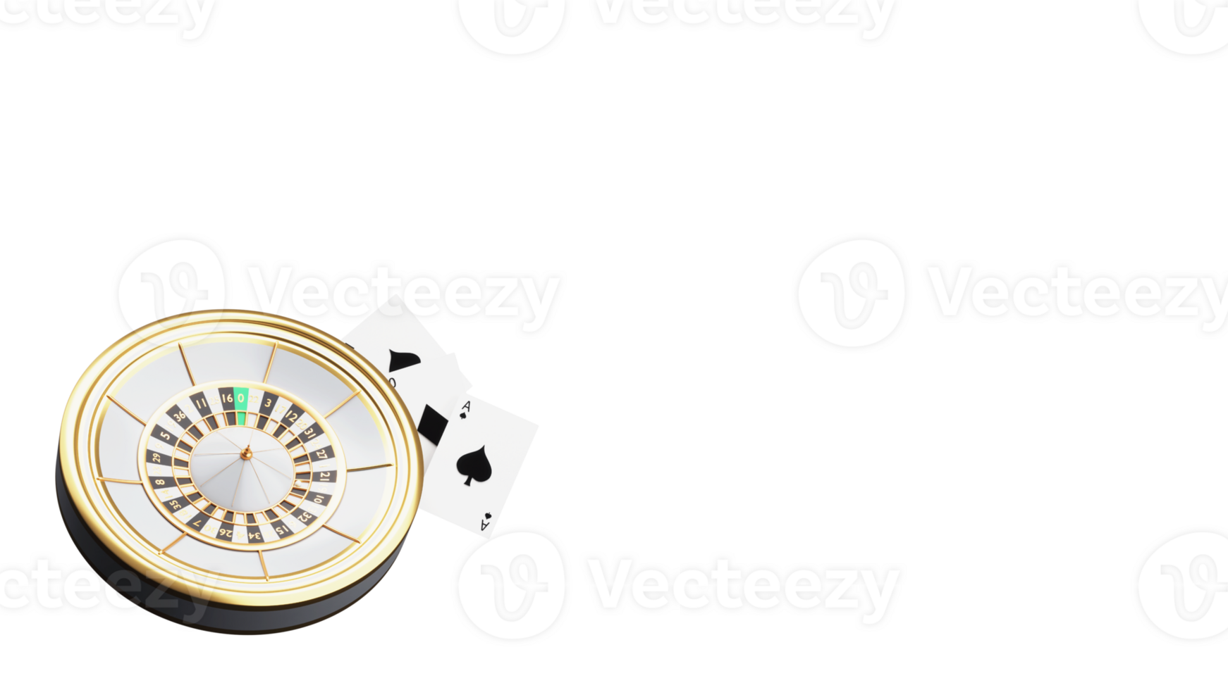 3D Render of Roulette Wheel And Ace Cards Elements. png