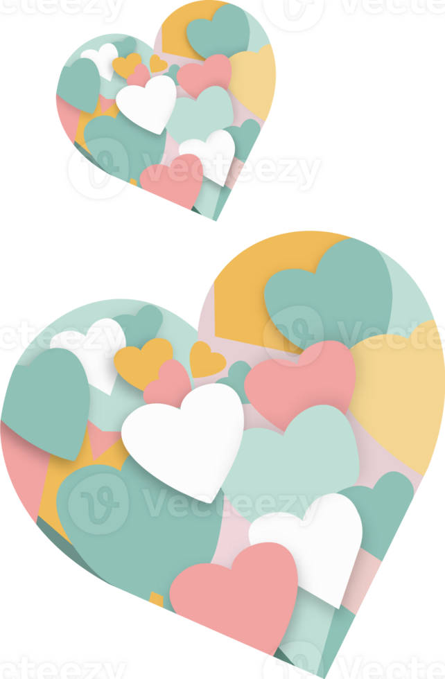 Pastel Color Paper Tiny Hearts Inside Heart Shapes. png