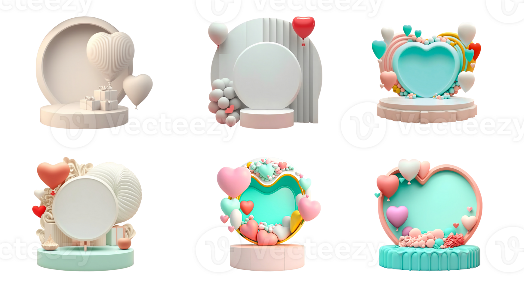 3d illustratie van kader versierd met ballonnen Aan podium icoon set. png