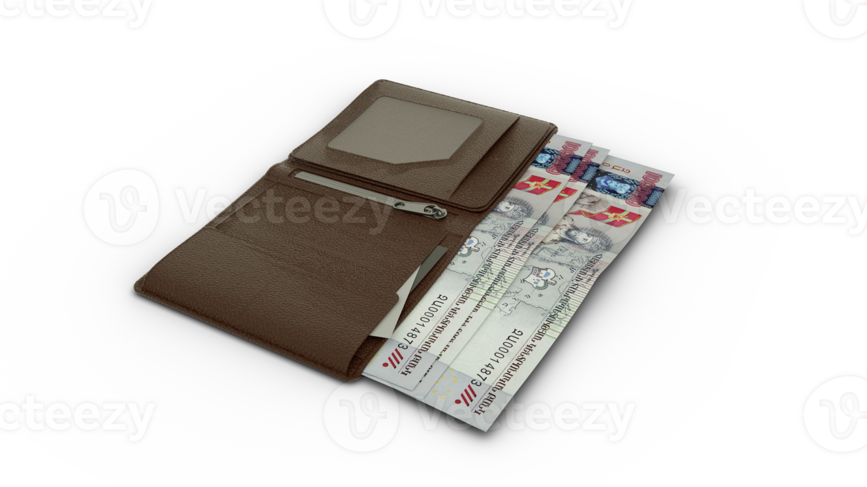 3D rendering of Armenian dram notes in wallet png