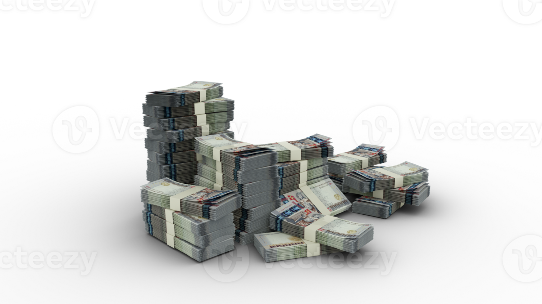 Stack of 100000 Armenian dram notes. 3d rendering of bundles of money isolated on transparent background png