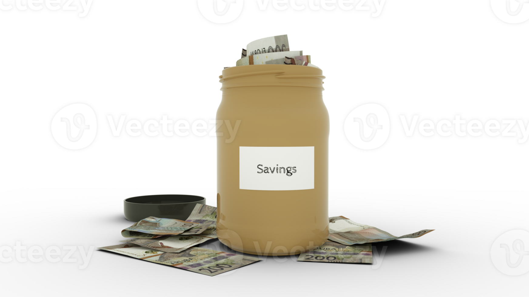 3D rendering of 200 Aruban florin notes in savings container. container filled to the top with Aruban florin currency notes png