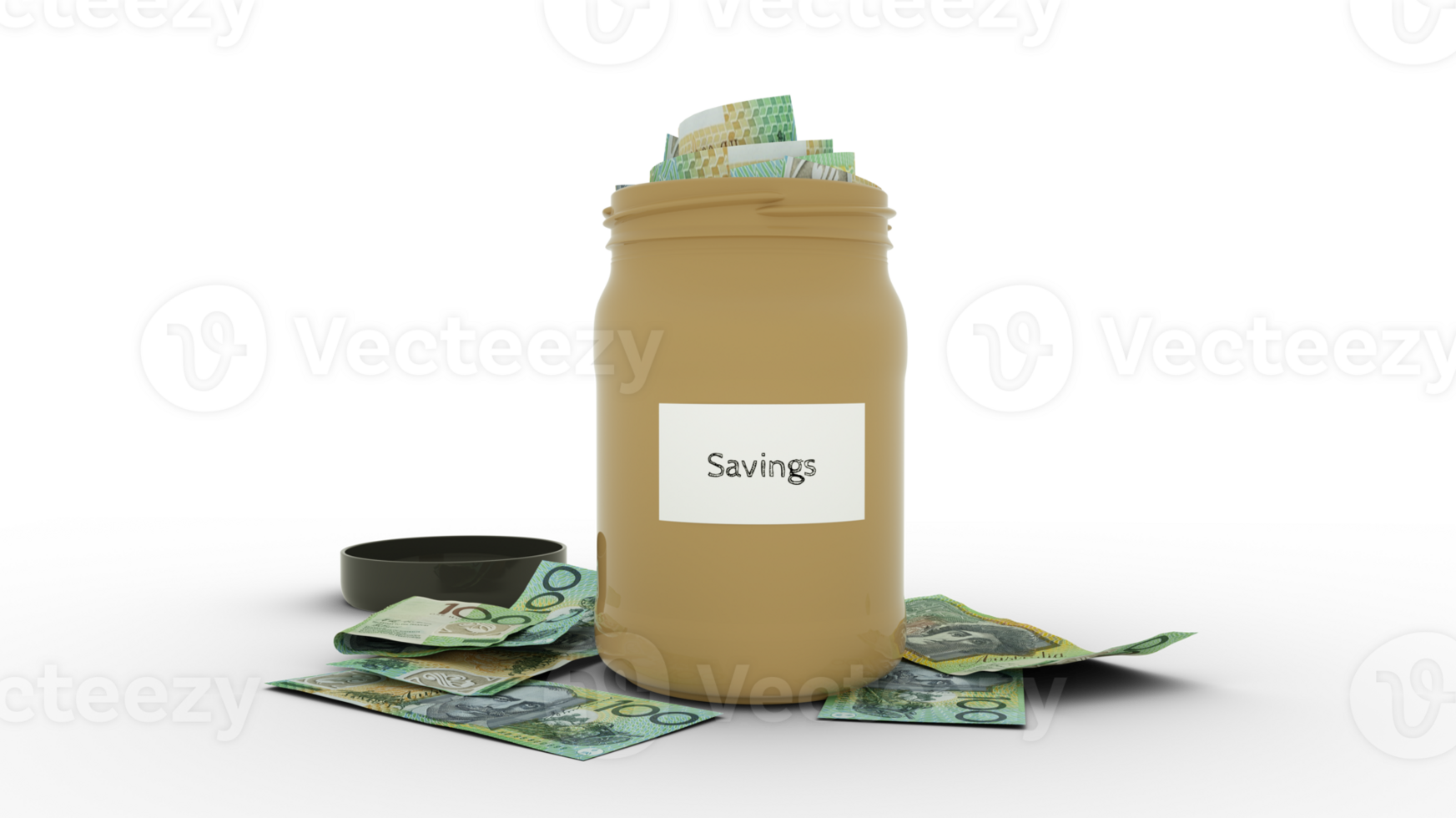 3D rendering of 100 Bahamian dollar notes in savings container. container filled to the top with Bahamian currency notes png