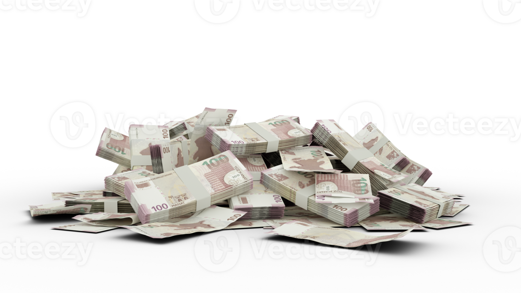 3D Stack of 100 Azerbaijani manat notes isolated on transparent background png