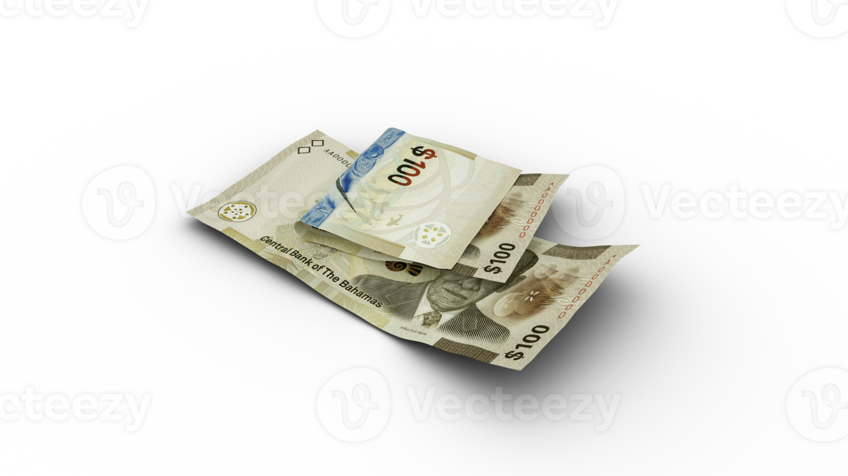 3D rendering of Double 100 Bahamian dollar isolated on transparent background png