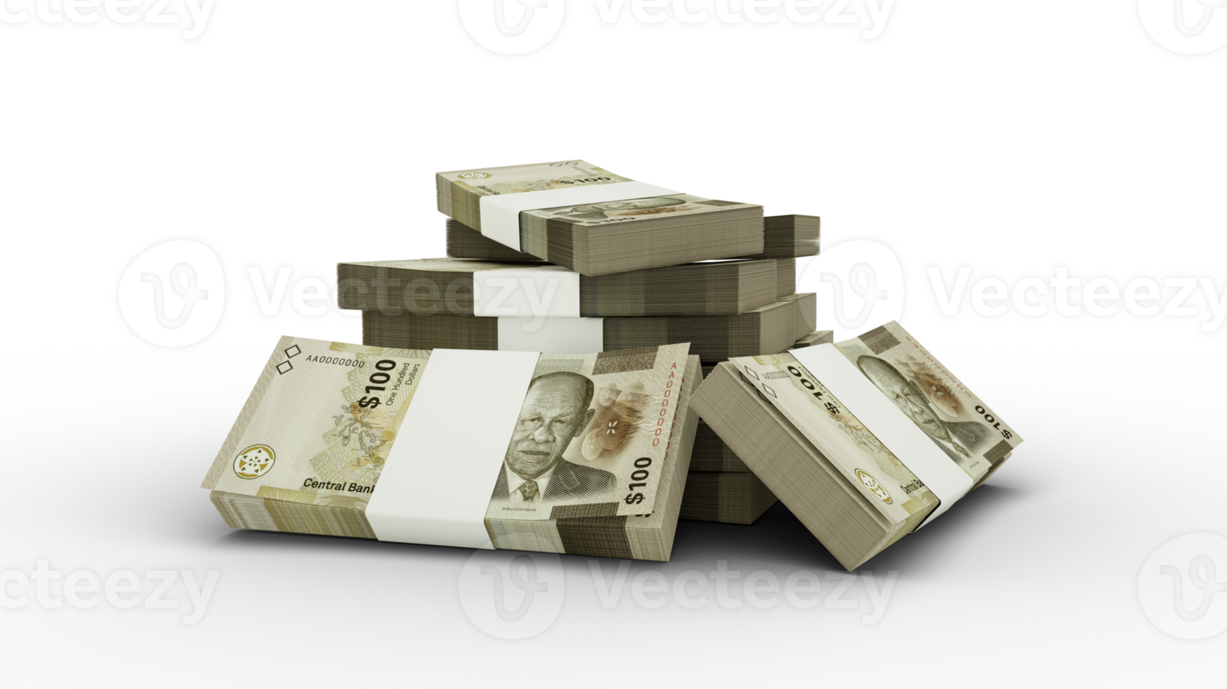 3d rendering of Stack of Bahamian dollar notes. bundles of 100 Bahamian currency notes isolated on transparent background png