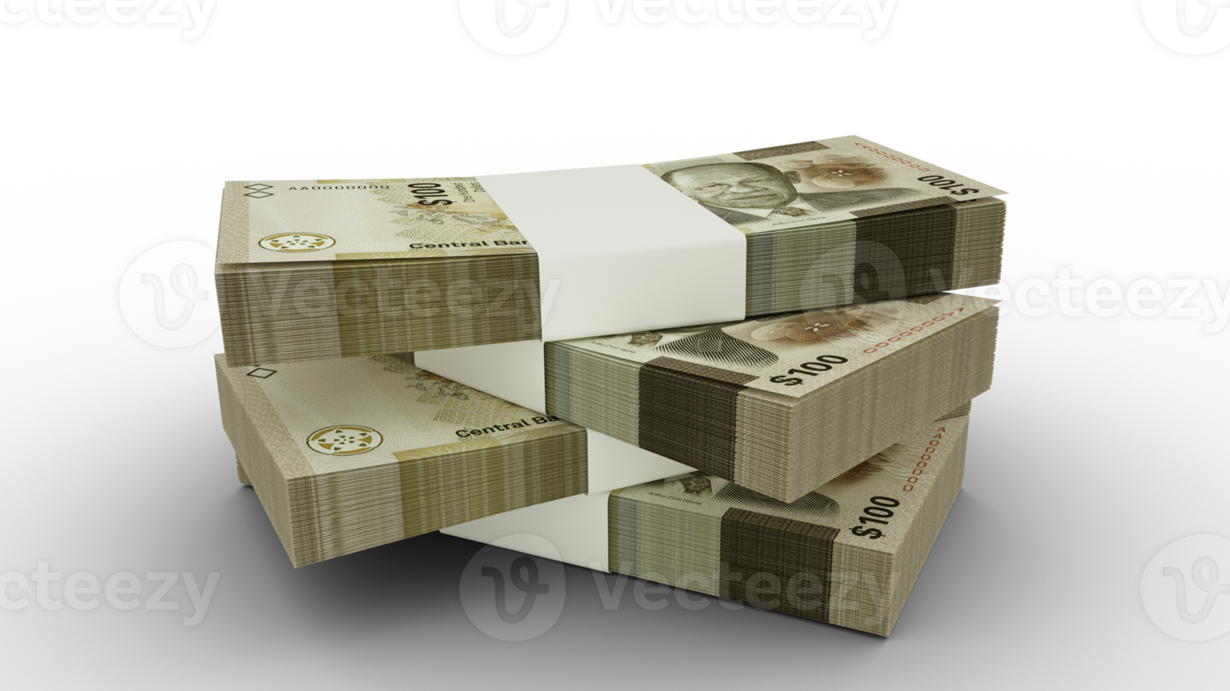 3d rendering of Stack of 100 Bahamian dollar notes. Few bundles of Bahamian currency isolated on transparent background png