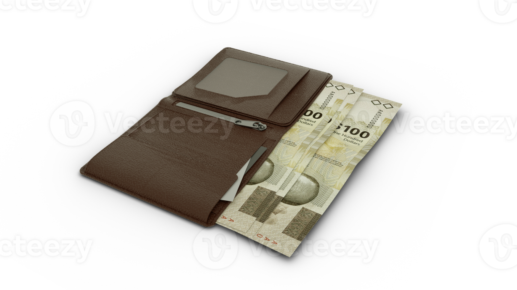 3D rendering of 100 Bahamian dollar notes in wallet png