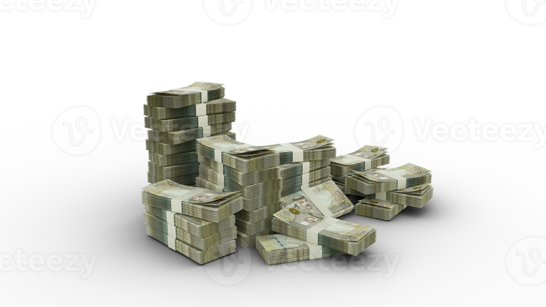Stack of 100 Bahamian dollar notes. 3d rendering of bundles of money isolated on transparent background png