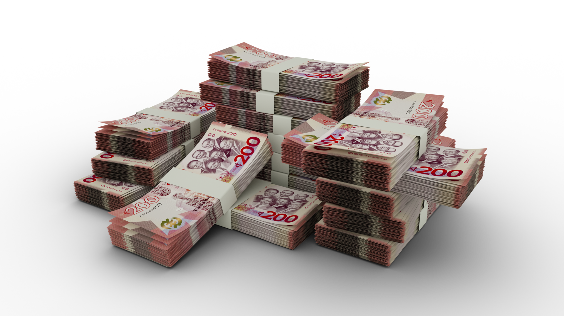 200 Euro To Cedis Bundles of Ghanaian Cedi notes. 3D rendering of bundles of banknotes 23654861 PNG