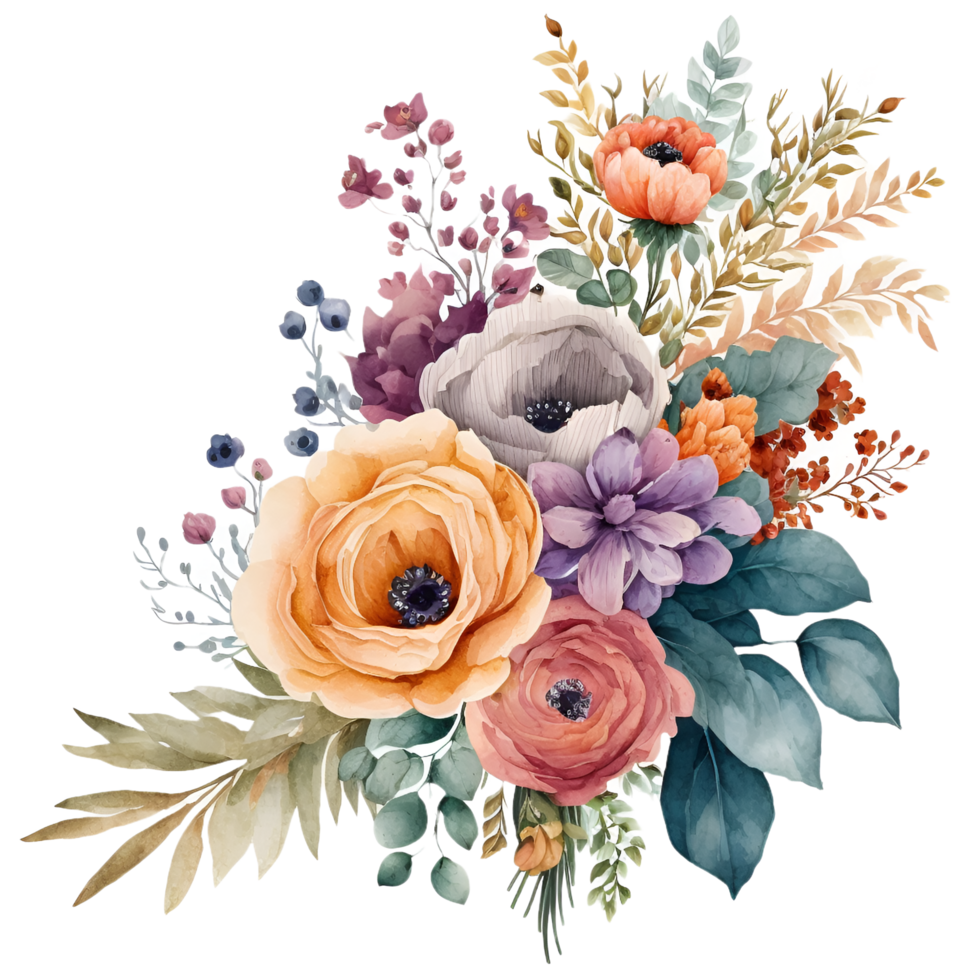 fleur bouquet aquarelle clipart ai généré png