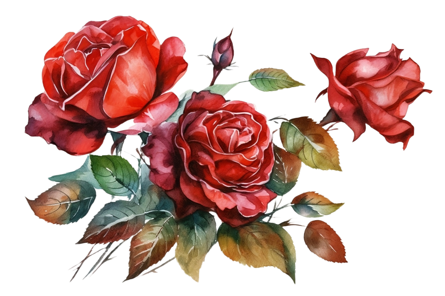 rojo rosas flores acuarela clipart ai generado png