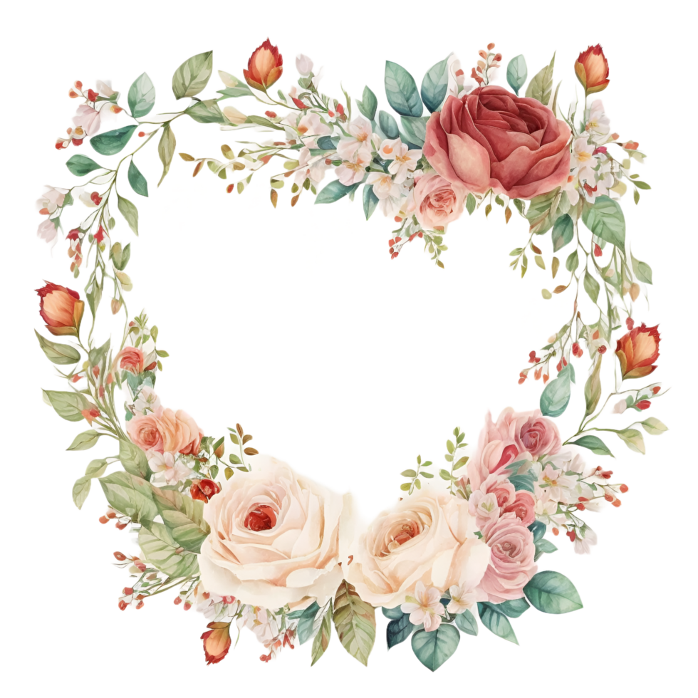 Flower Heart Wreath Frame Watercolor Clipart png