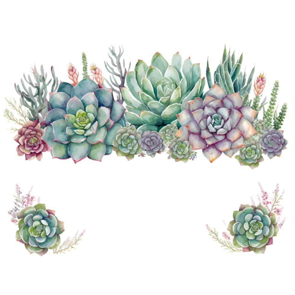 Succulent Plant Border Frame Watercolor Clipart png